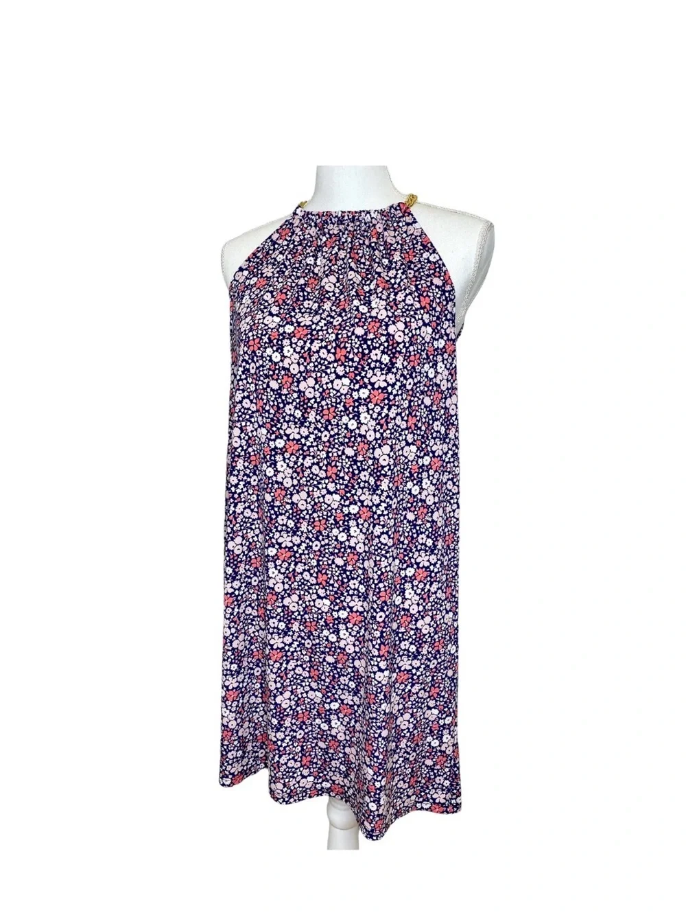 Michael Kors Navy, Pink & White Floral Chain-Strap Dress
